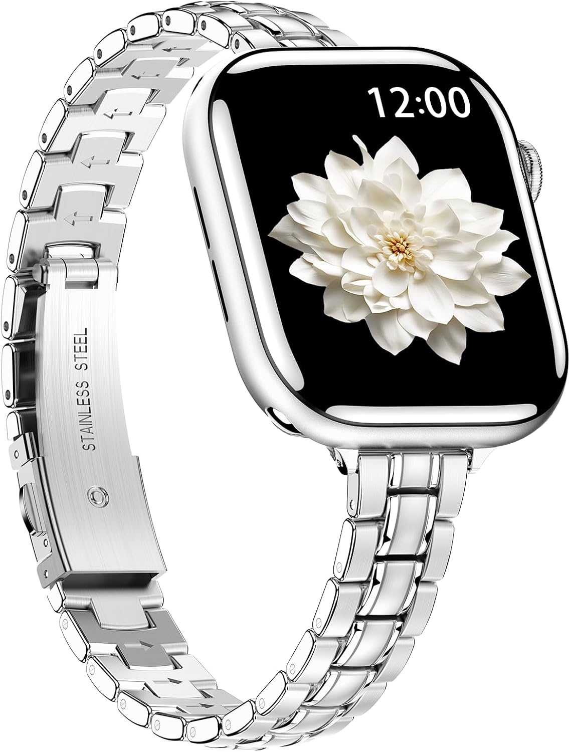 Detalle de BAITEYOU Slim 316 Stainless Steel Apple Watch Band, Silver Link Strap