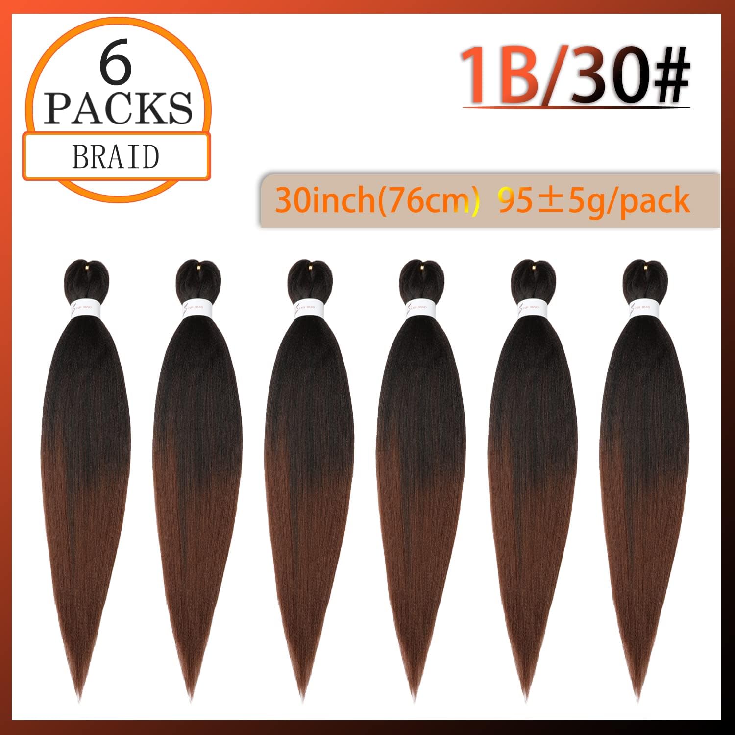 Thumbnail 1 de ShowJarlly Pre Stretched Braiding Hair – 6 paquets de 30 pouces (76 cm), couleur 1B/30#