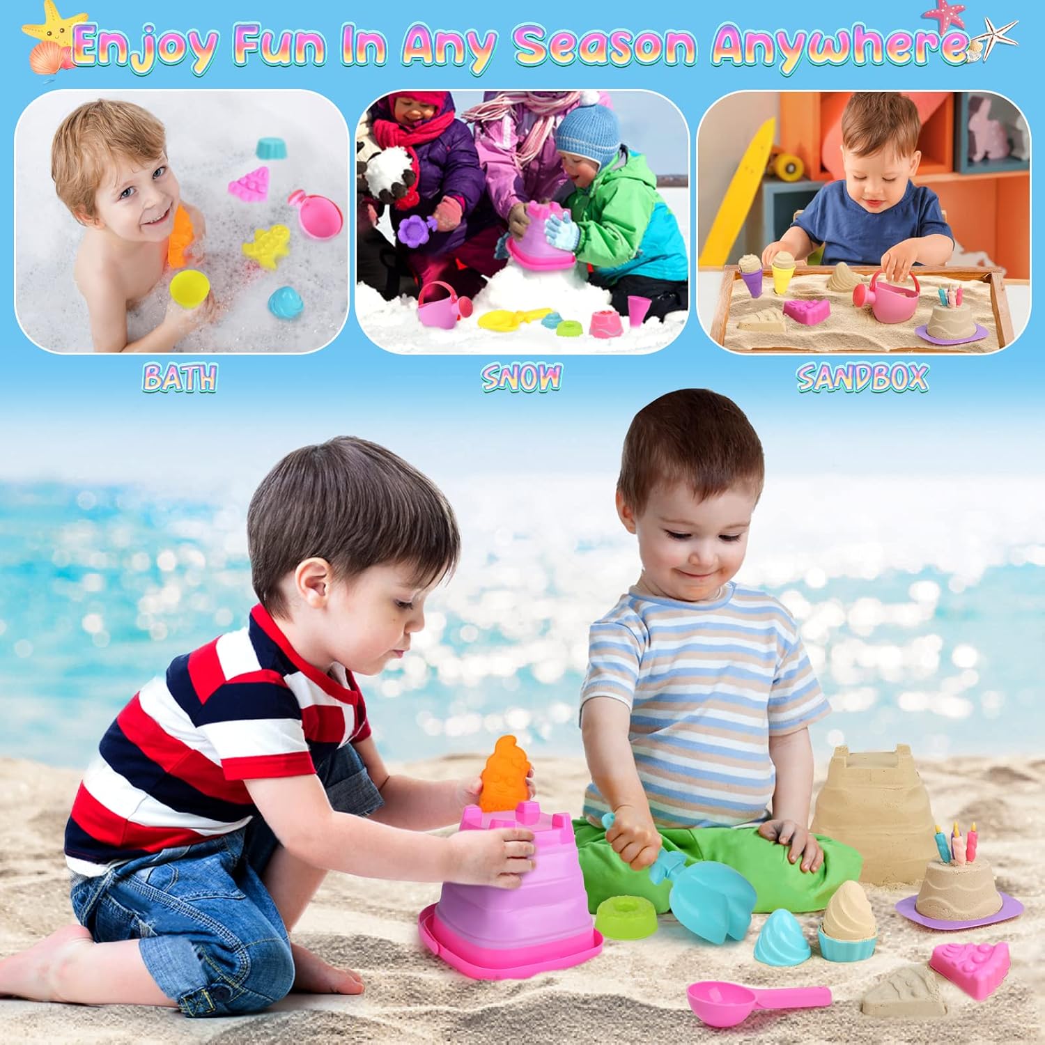 Thumbnail 5 de Joyreal 46-piece Ice Cream Beach Toys set with collapsible bucket, spade and sand pit tools