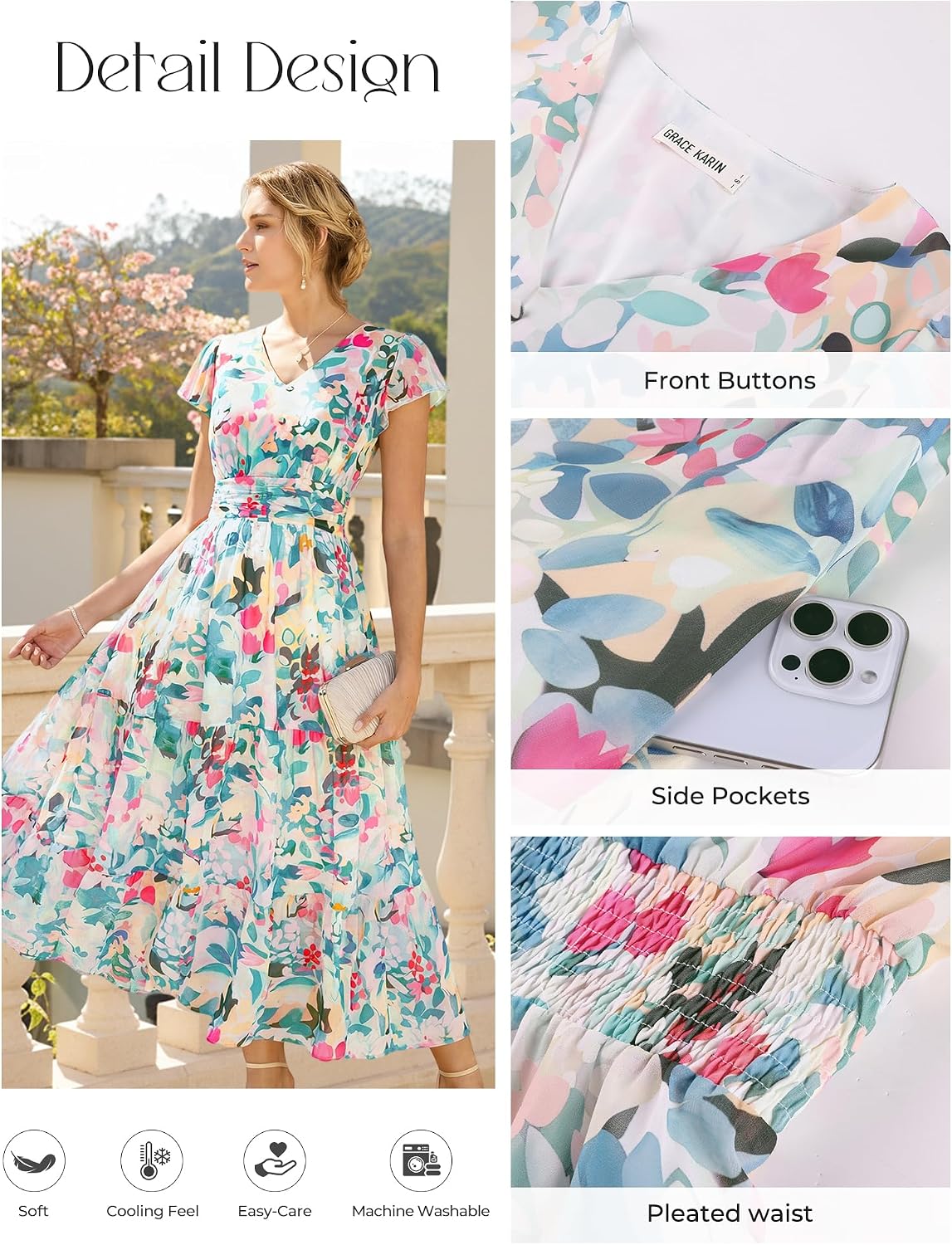Thumbnail 2 de GRACE KARIN 2026 Women Summer Dress: Floral Maxi with Pockets and Gentle-Fit Flair
