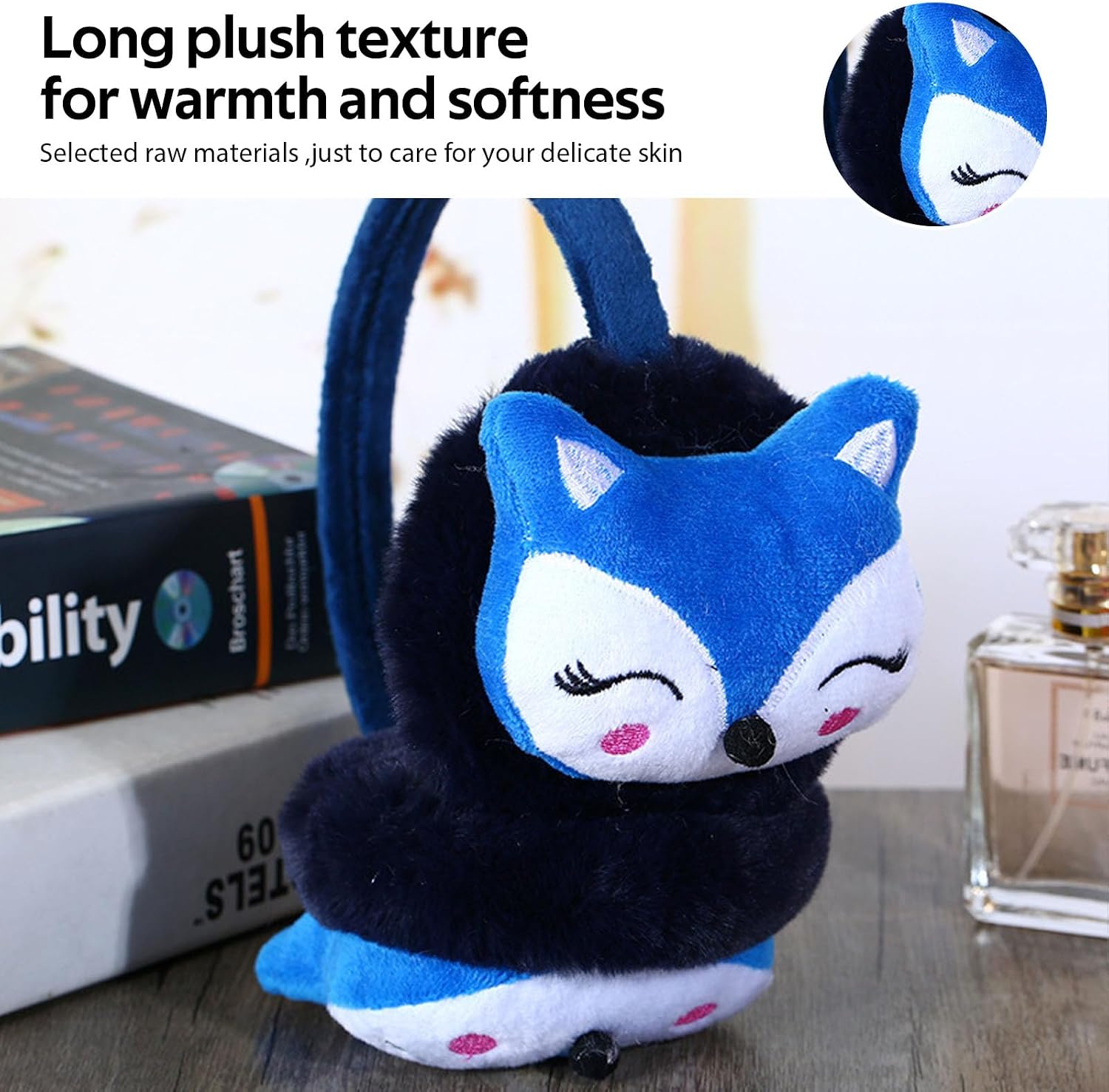Detalle de Uoimky Ohrenwärmer Kinder – Plüsch-Earmuffs mit Fuchs-Motiv, winddicht und einstellbar