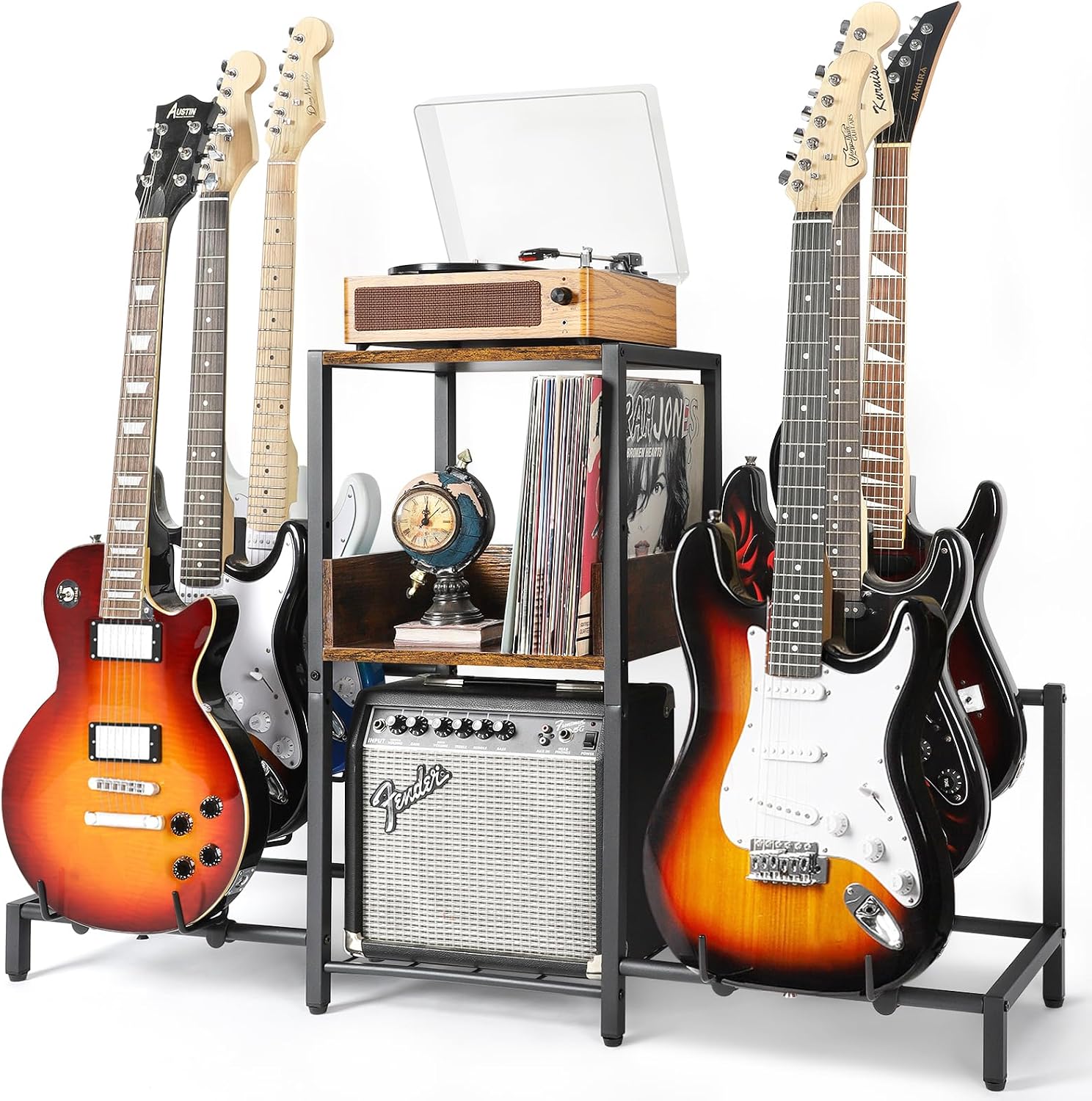 Thumbnail 6 de Bikoney gitaarstandaard voor 4 gitaren met opbergplank, verstelbare armen