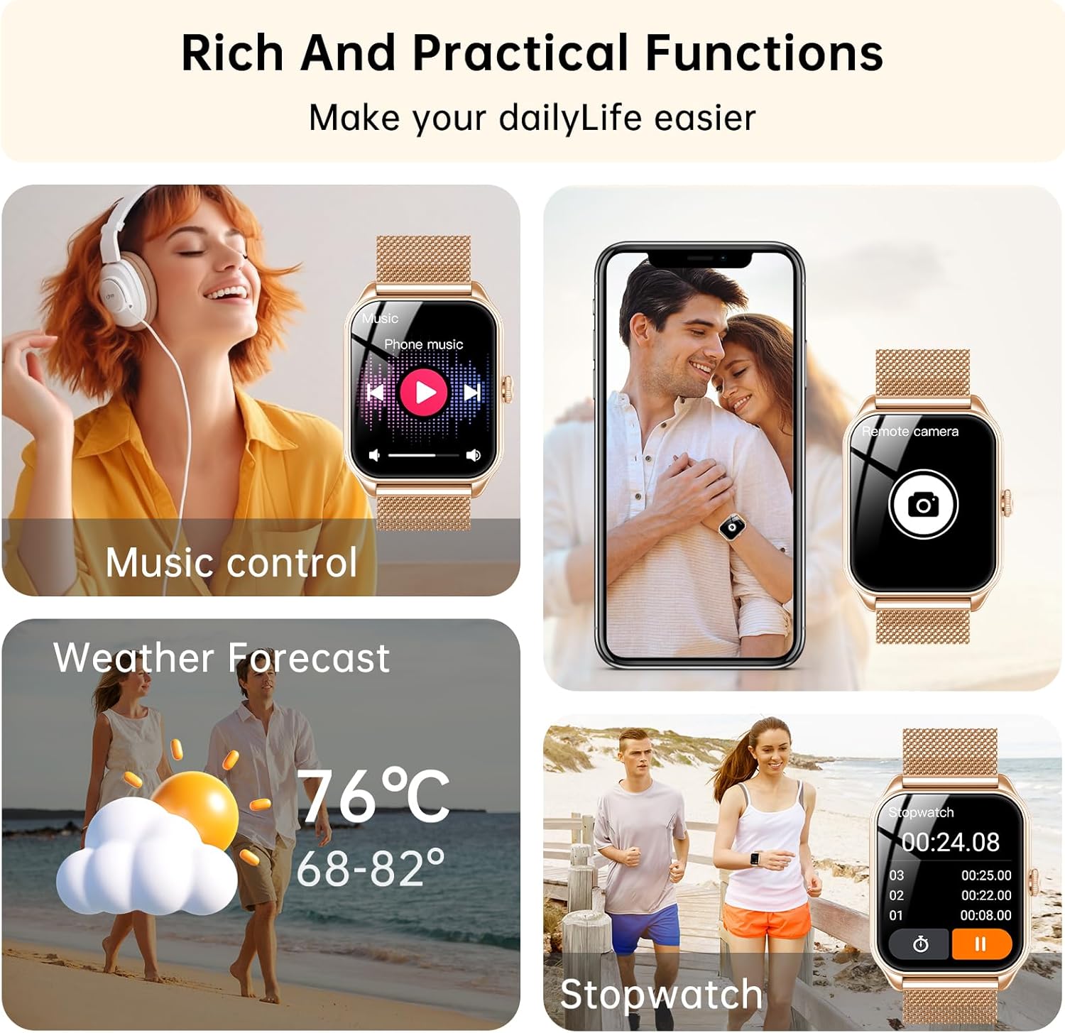 Thumbnail 6 de taopodo Smartwatch Damen mit Telefonfunktion (1,85" Touchscreen) Fitness Tracker in Roségold – IP68