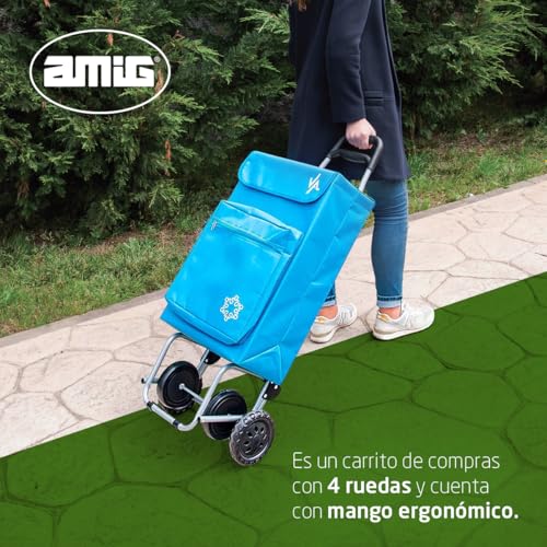 Detalle de Amig Carro de la Compra de 4 Ruedas con Bolsillo Térmico – Capacidad 48 L y 15 kg