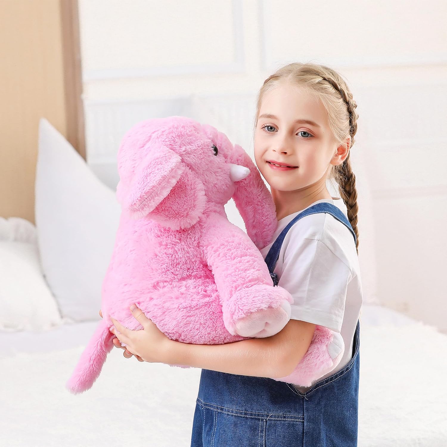 Detalle de JellyMallow Weighted Elephant Plushie (5 lbs, 16 in) – Pink Large Comfort Cuddle Pillow