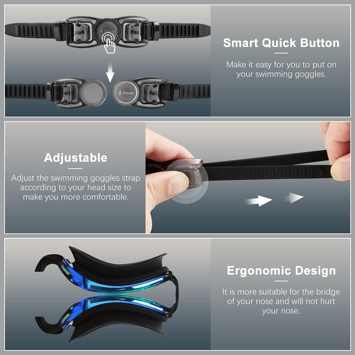 Thumbnail 3 de COOLOO Swimming Goggles (2 Pack) with Anti-fog & UV Protection, Adjustable Strap and Nose Clip