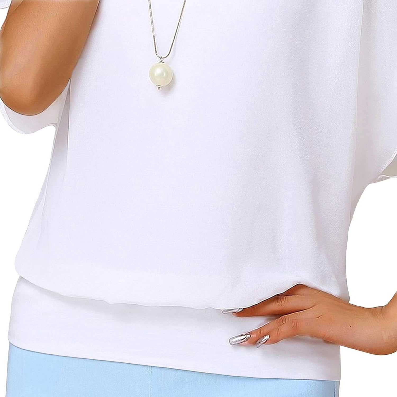 Thumbnail 4 de Neineiwu Damen Batwing-Bluse mit Rundhalsausschnitt – kurzarm, Viskose/Elasthan, Blumenmuster