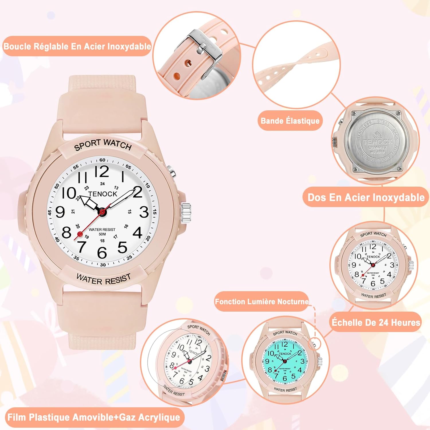 Thumbnail 6 de TENOCK Montre de sport analogique à quartz pour femmes – Étanche 50 M avec veilleuse