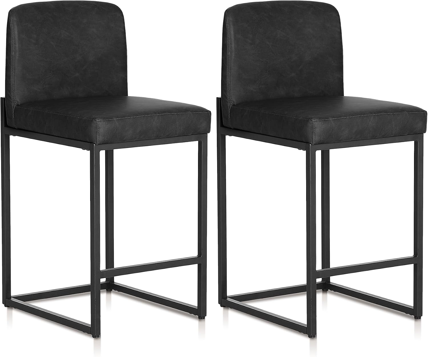 Detalle de ALPHA HOME 24" Bar Stools Set of 2 with Backs, PU Leather Kitchen Stools and Footrest (Black)