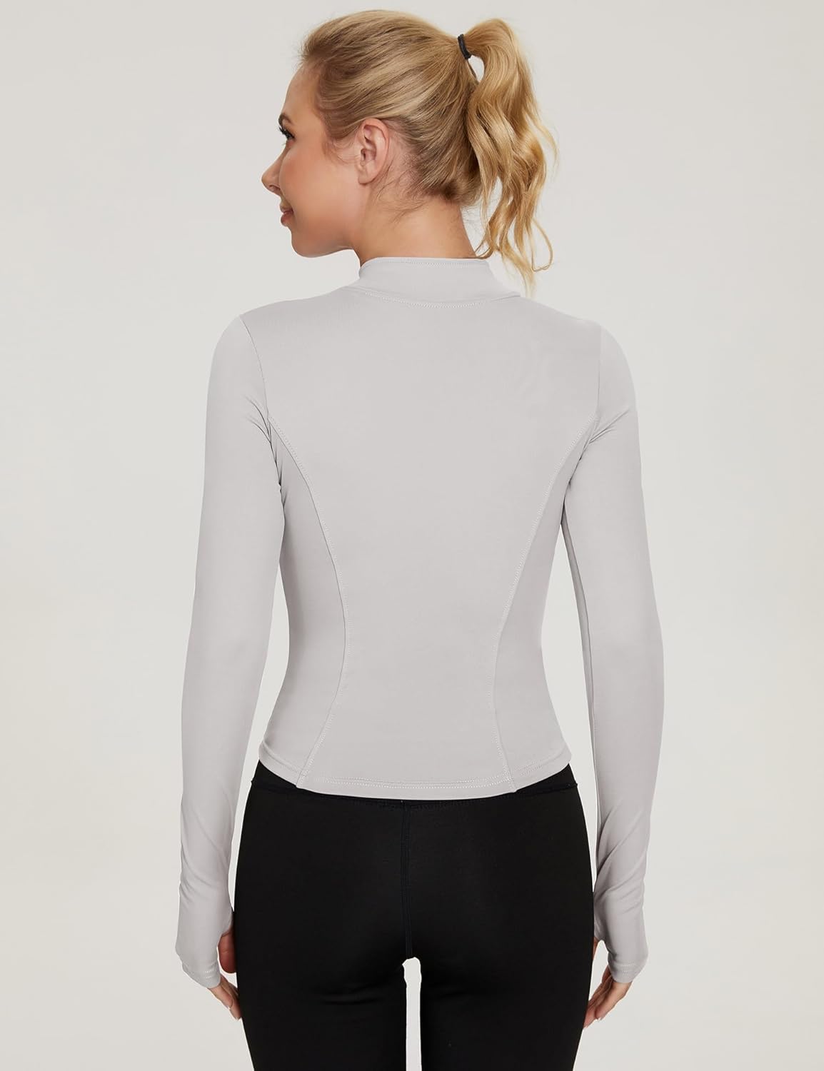 Thumbnail 3 de IECCP Damen Gym Top Langarm mit Halbem Reißverschluss & Daumenloch – Sportshirt für Yoga, Fitness & Lauftraining