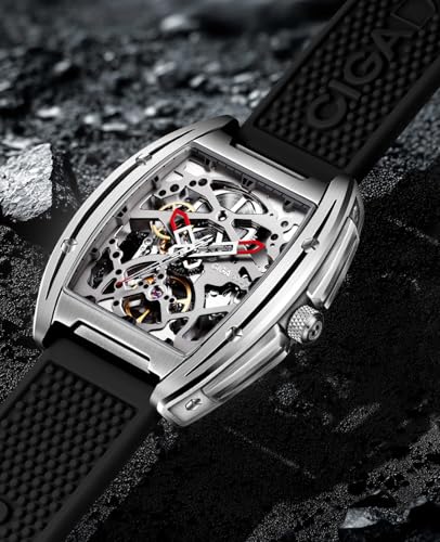 Detalle de CIGA Design Edge Z Series: Reloj Automático Esqueleto para Hombre (Negro) con Esqueleto, Zafiro y correa de silicona