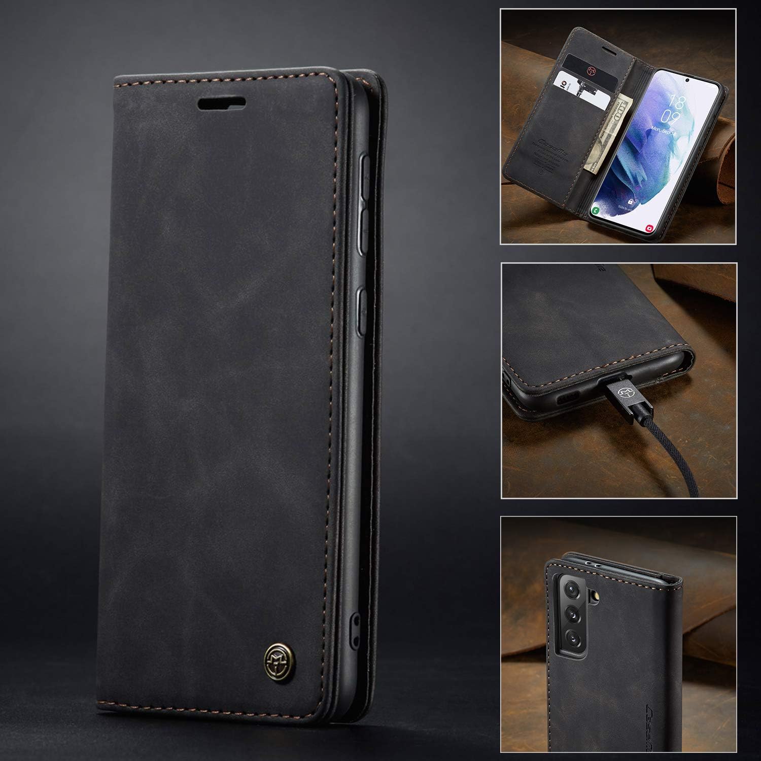 Thumbnail 6 de Cracedily Klapphülle aus PU-Leder für Samsung Galaxy S21 5G – Kartenfächer, Standfunktion, Schwarz