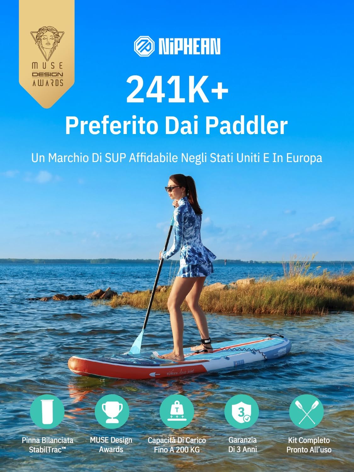 Thumbnail 1 de Niphean SUP Gonfiabile Adulti con Tutti gli Accessori – Tavola da Stand Up Paddle 320 cm