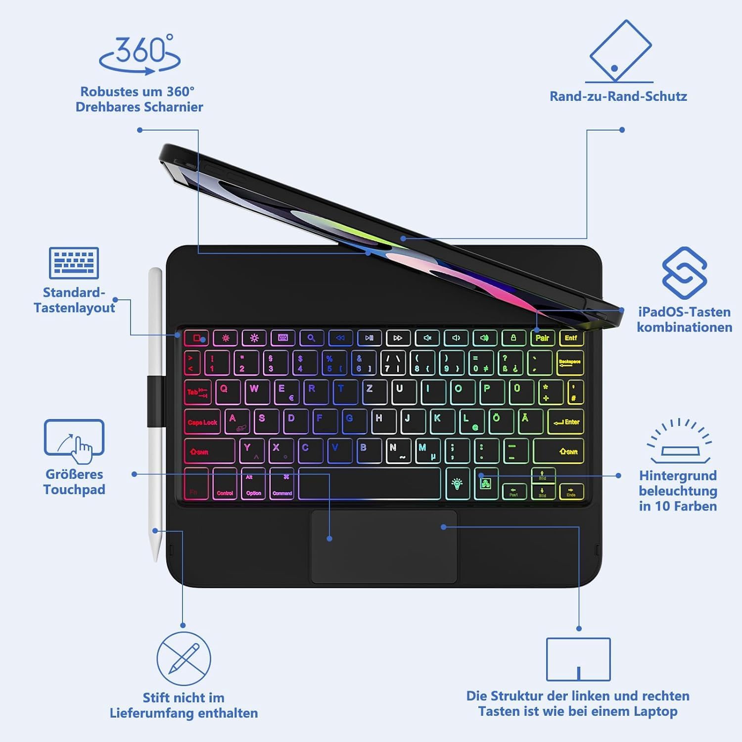Thumbnail 3 de TQQ Touchpad Tastaturhülle für iPad 11