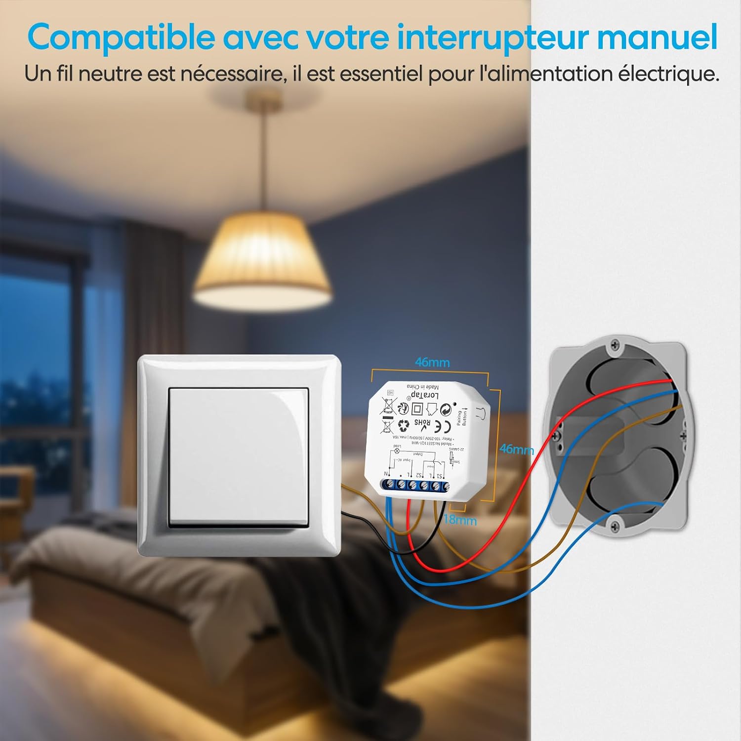 Thumbnail 1 de LoraTap Kit interrupteur sans fil va-et-vient parallèle (récepteur 2500 W, 868 MHz, portée jusqu’à 200 m)