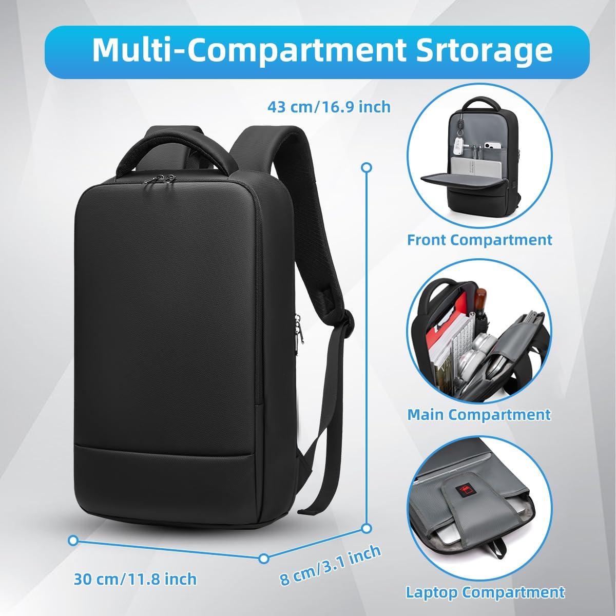 Detalle 2 de GYakeog Business-Rucksack für Herren mit Laptopfach bis 15,6 Zoll, wasserdicht – Schwarz