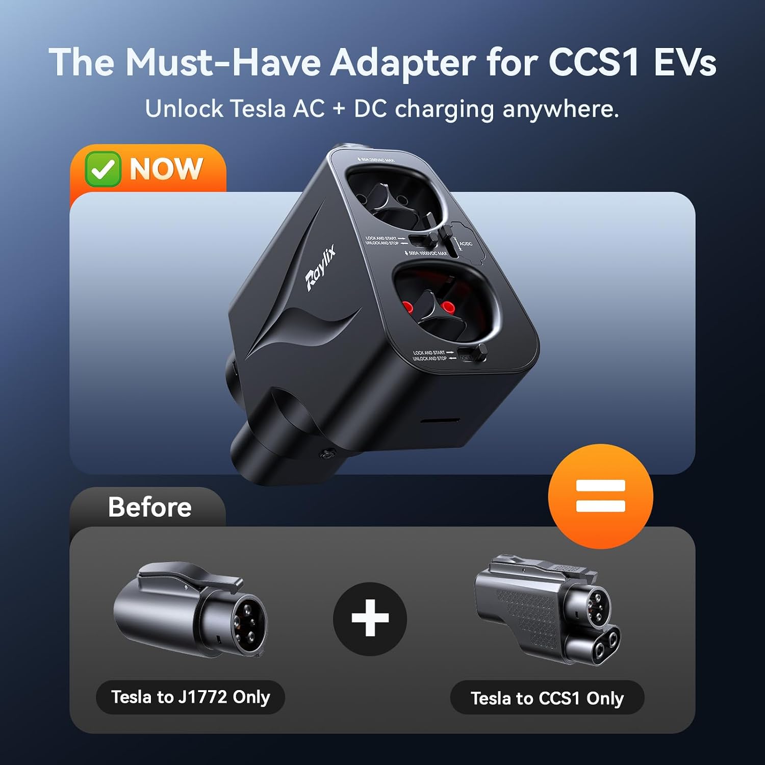 Thumbnail 1 de Raylix 2in1 Tesla to CCS1/J1772 Adapter — All-in-One AC/DC Charging Solution