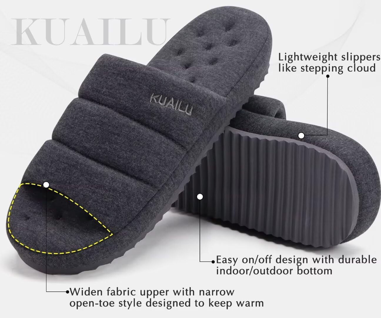 Thumbnail 4 de KuaiLu Men’s Quilted Cotton-Blend Slippers Sandals with Memory Foam Footbed
