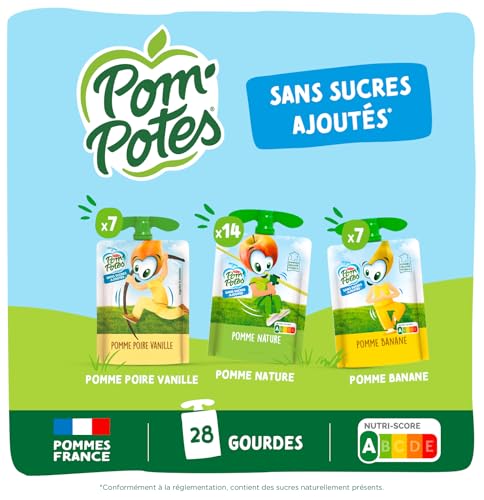 Detalle de Pom’Potes Compote Sans Sucres Ajoutés Pomme Poire Vanille Banane 28x90g — gourde nomade, fruit et fibre
