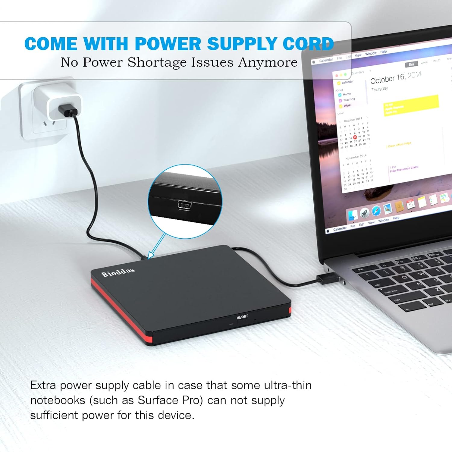 Detalle 2 de Rioddas External CD Drive USB 3.0 5Gbps 📀