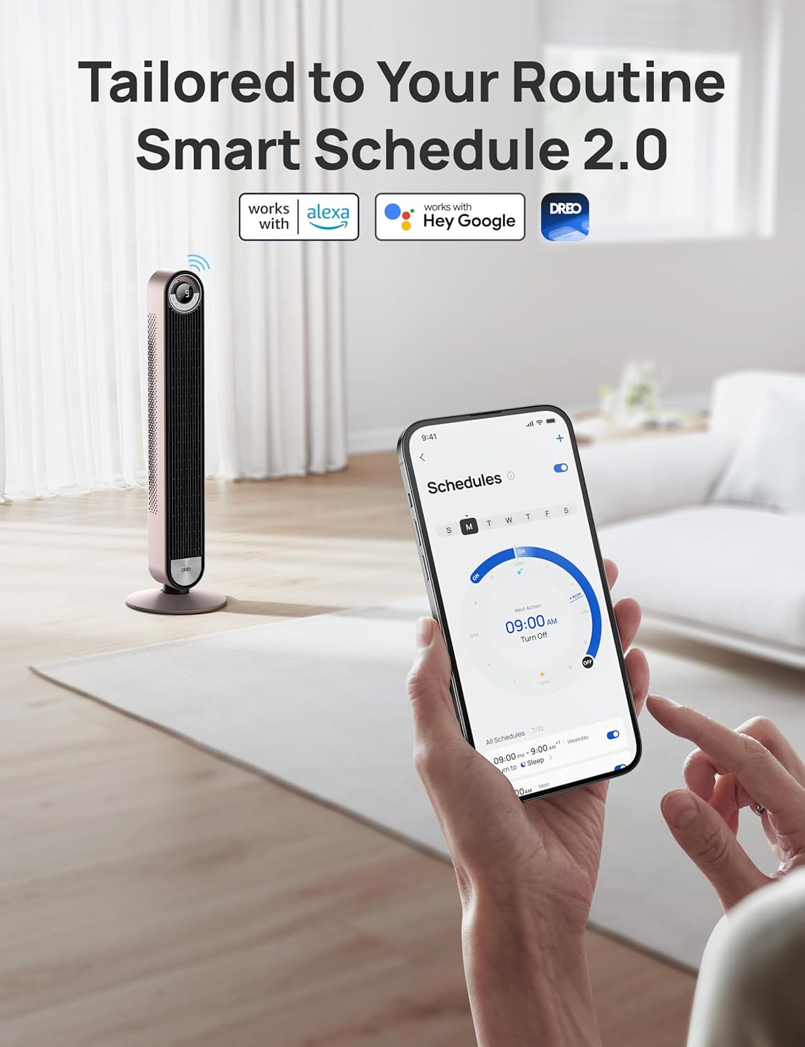Thumbnail 6 de DREO 20dB Smart Tower Fan (Starlight) – WiFi/Alexa, 9 speeds and bladeless 90° oscillation