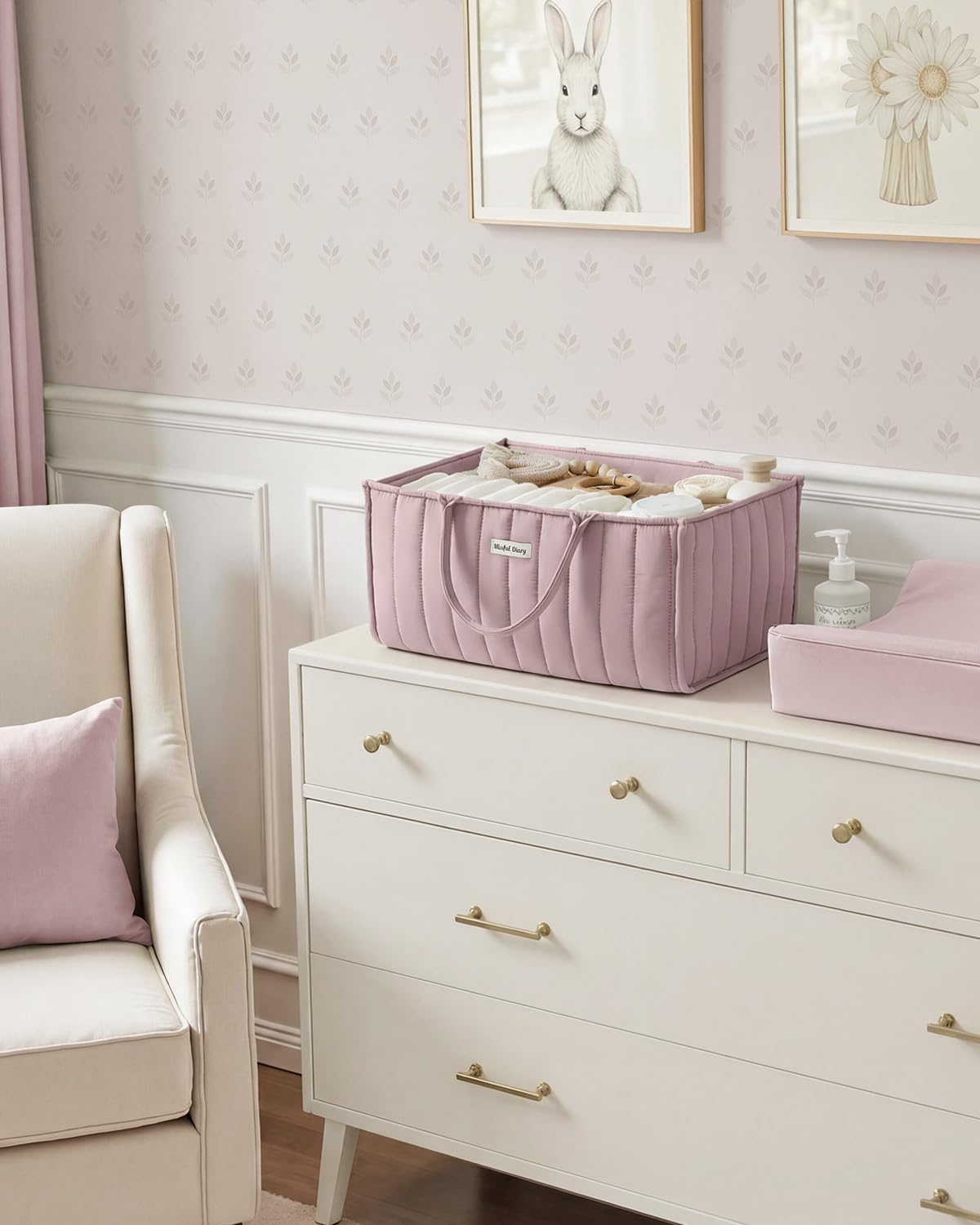 Thumbnail 6 de Blissful Diary Baby Diaper Caddy, Mauve Pink with Removable Dividers