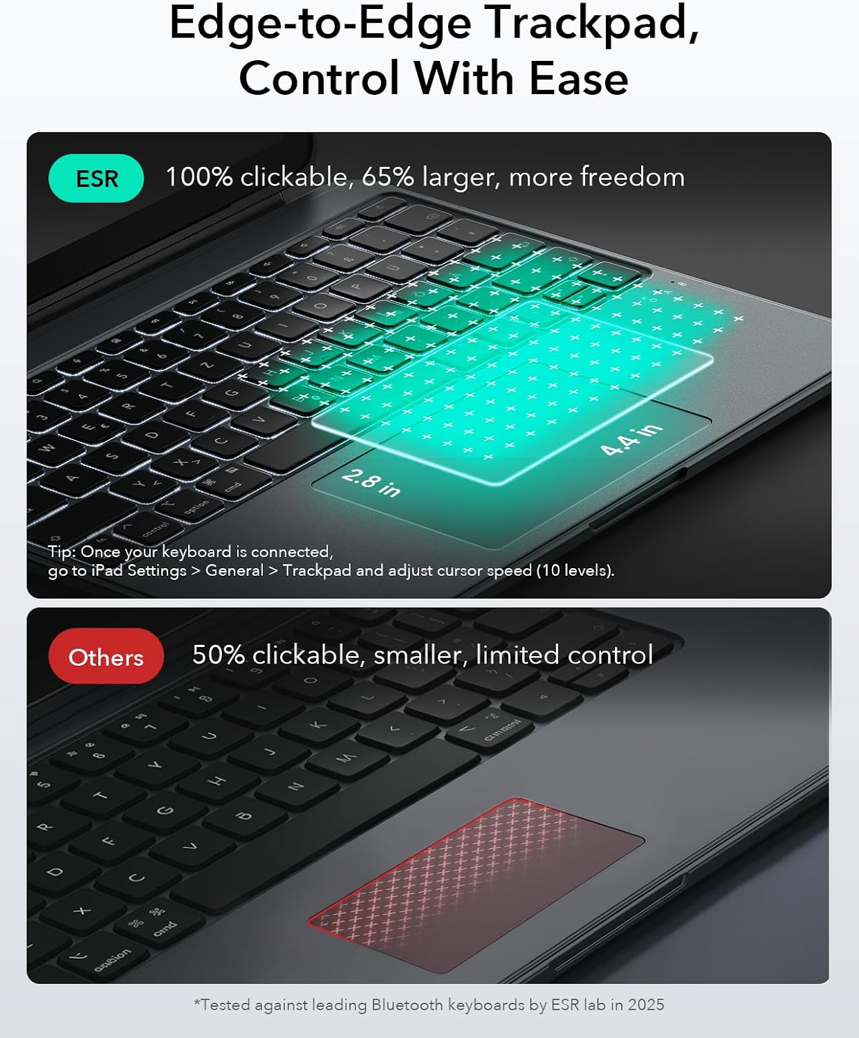 Detalle de ESR Hülle mit abnehmbarer Tastatur für iPad Air 13 Zoll (M4/M3/M2) – magnetisch, beleuchtete Tasten, Trackpad – Dunkelgrau
