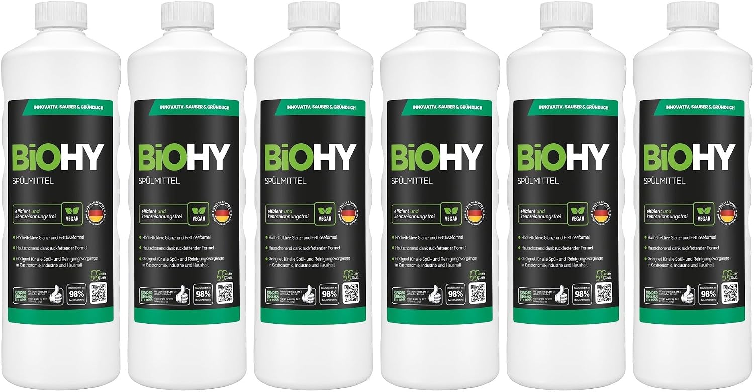Detalle de BIOHY Afwasmiddel 6 x 1 l, geconcentreerd en met biologisch afbreekbare oppervlakteactieve stoffen