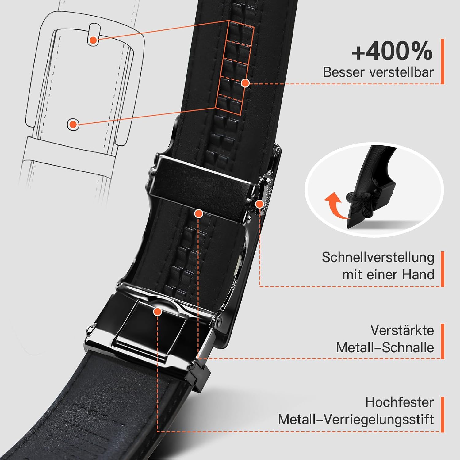 Detalle 2 de TANGCHAO Gürtel Herren mit automatischer Ratsche-Schnalle – 35 mm Lederriegel, einstellbare Größe