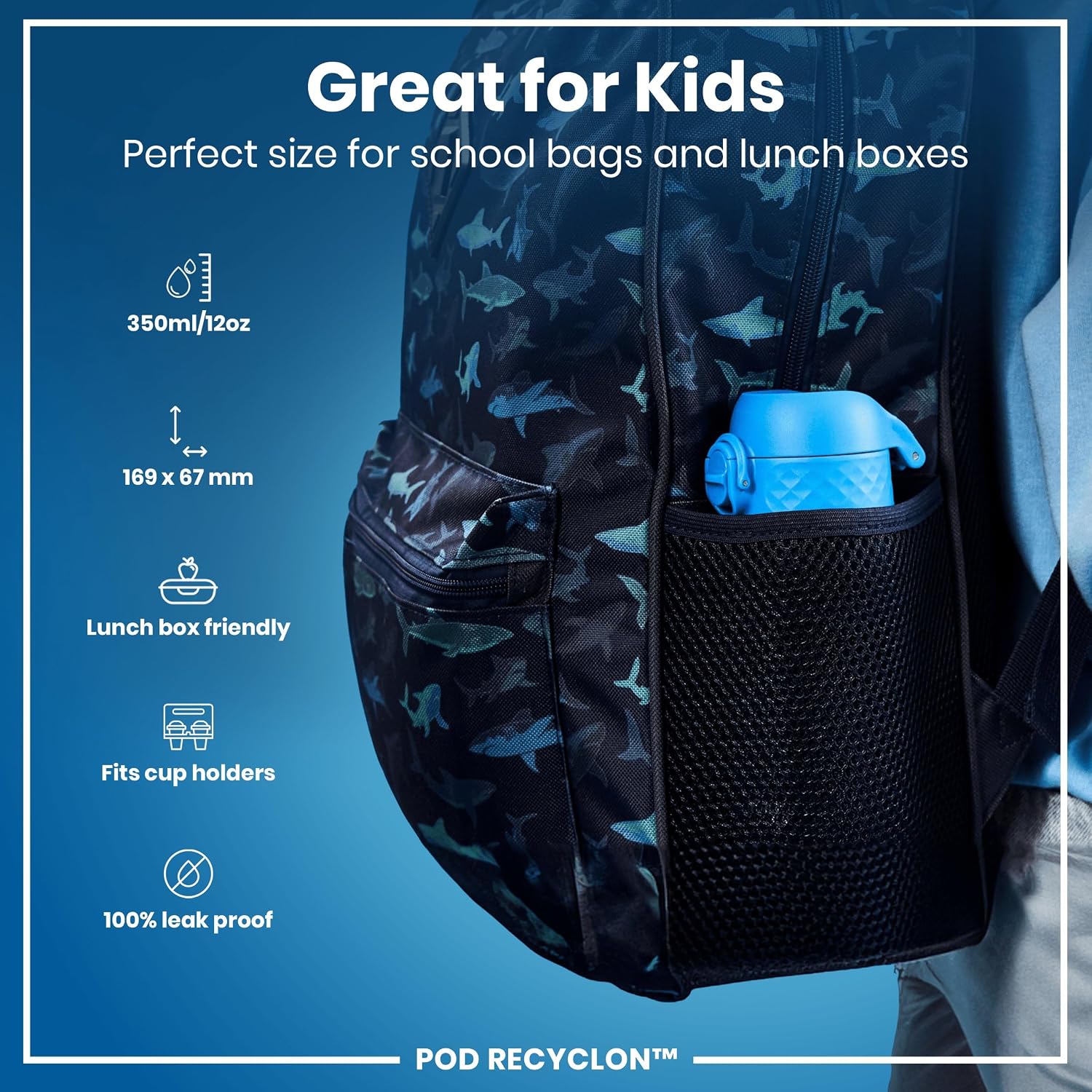 Thumbnail 1 de Ion8 Kids Water Bottle 350 ml – Leak‑proof, easy to open and dishwasher safe (Blue)