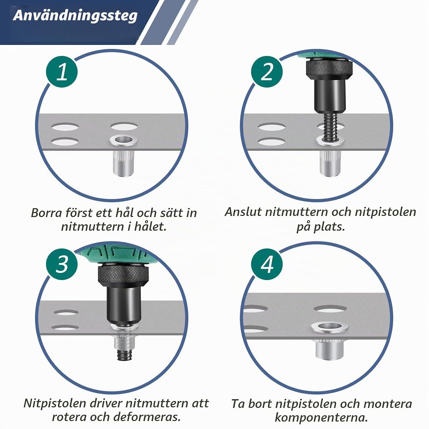 Detalle 2 de Leryati M5 nitmuttrar i rostfritt stål A2 V2A, 20-pack med platt huvud