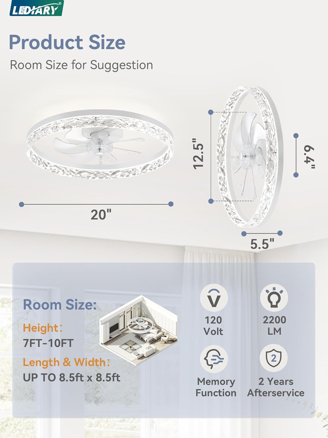 Thumbnail 6 de LEDIARY 20" Modern Ceiling Fan with Lights and Remote