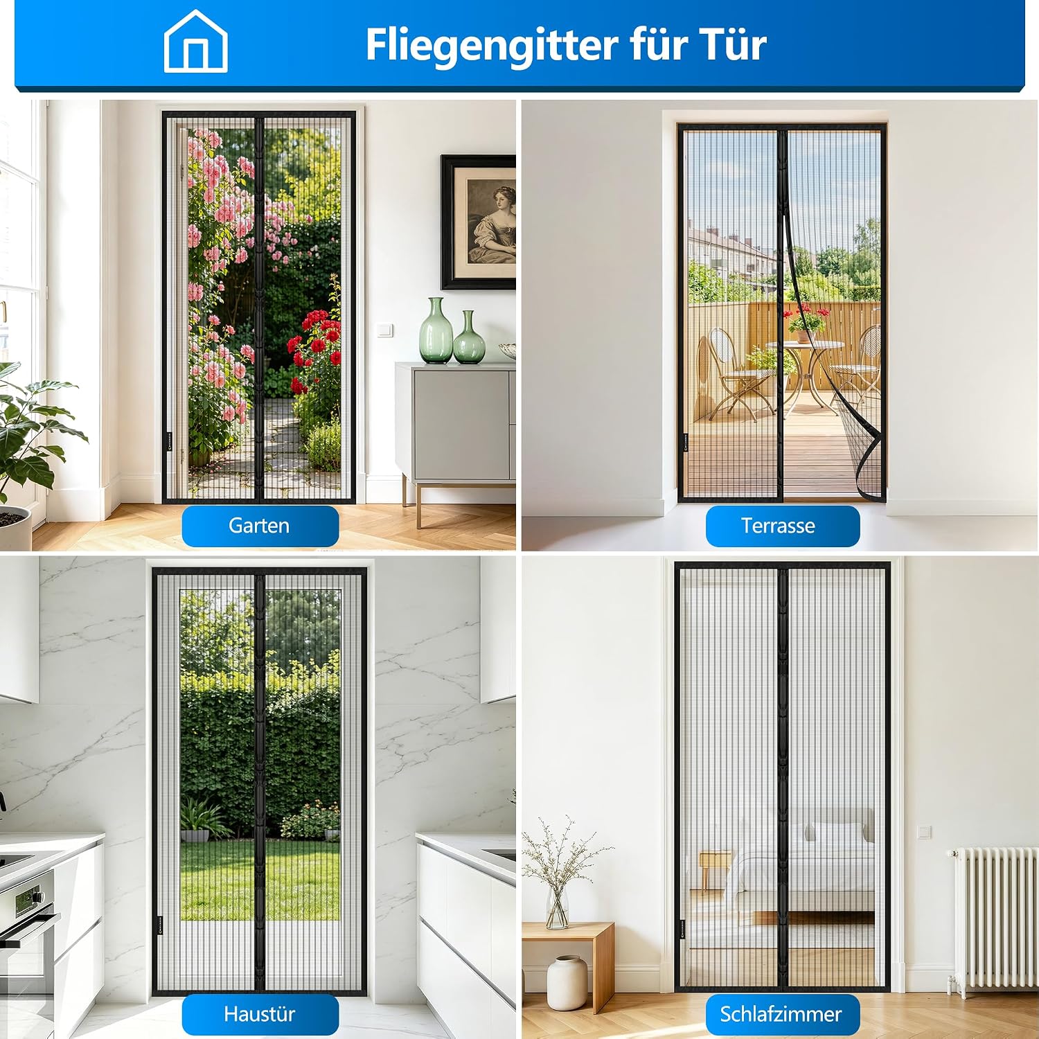 Thumbnail 6 de MYCARBON Fliegengitter für Außentür 100 x 210 cm – magnetisch, ohne Bohren, Klebeband