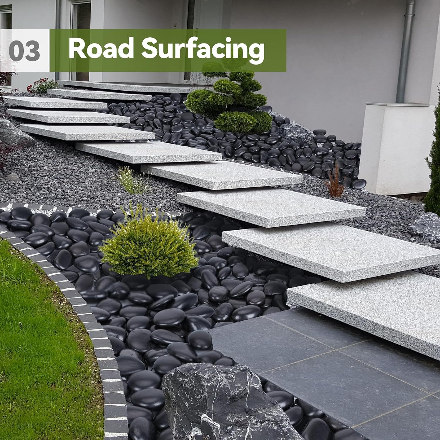 Detalle de Pulovin 3–4 Inch Black Landscape Rocks, Polished Natural Stones for Planters
