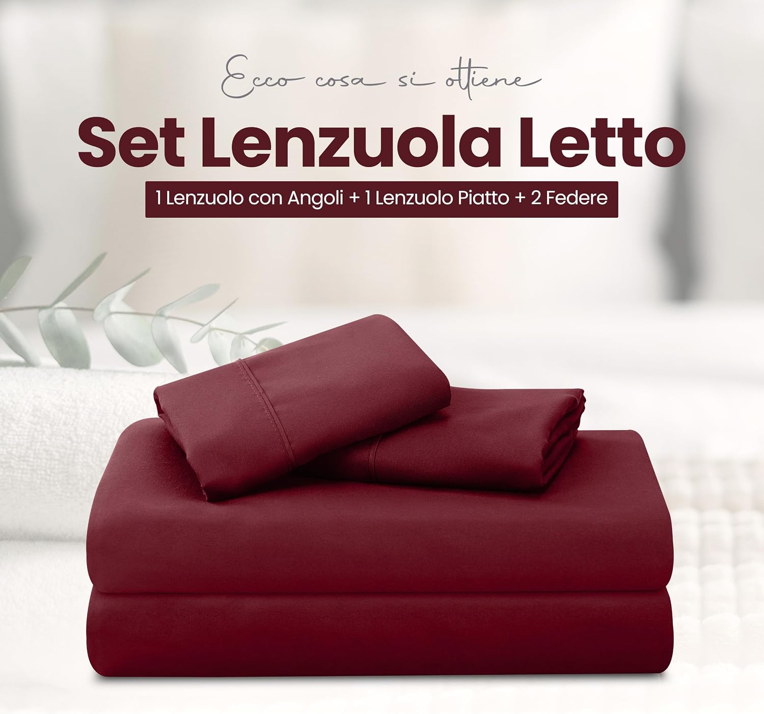 Detalle de Utopia Bedding Set lenzuola matrimoniali 180x200 cm bordeaux