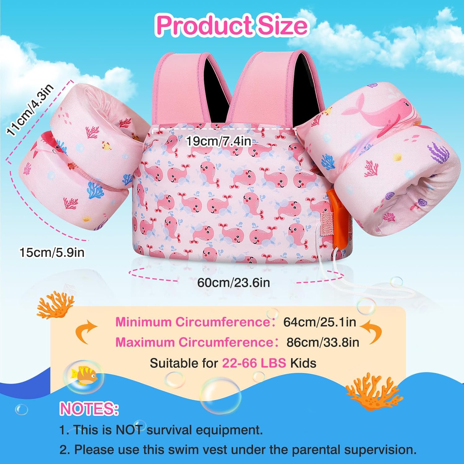 Thumbnail 2 de MoKo Kleinkind Schwimmflügel für Jungen & Mädchen mit Schwimmweste, Schultergurte und Pfeife