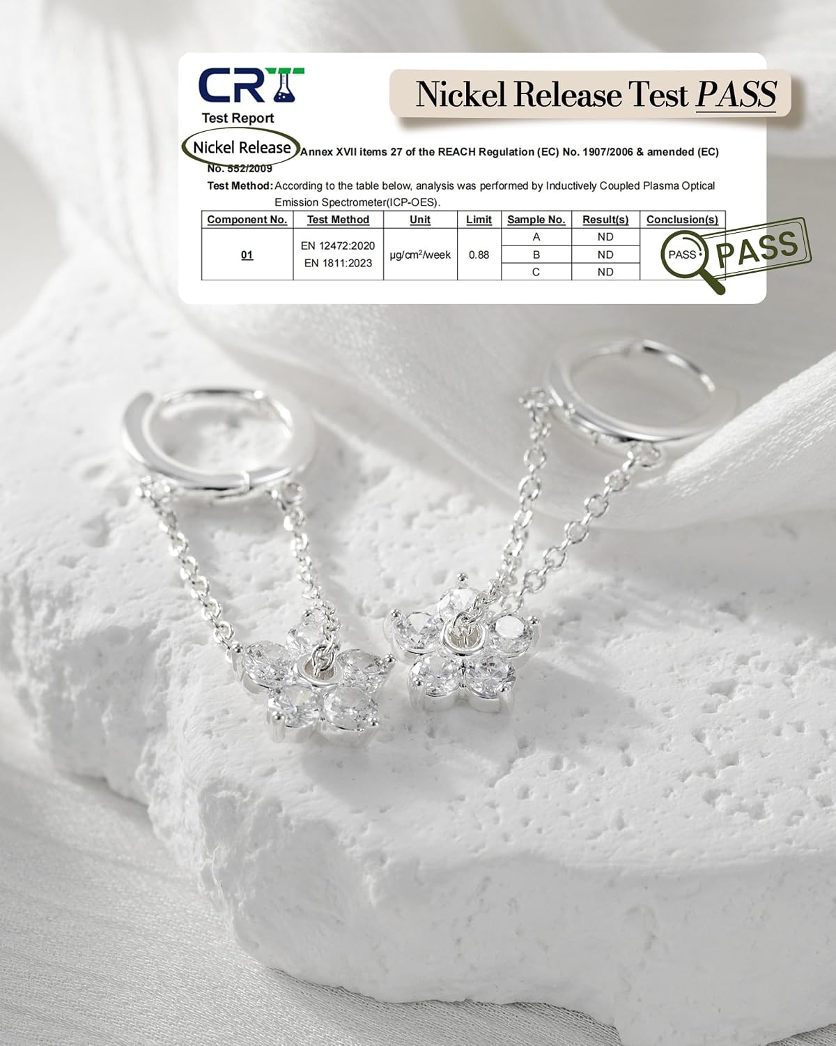 Detalle de HANLI Sterling Silver Earrings for Women with Cz Flower Hoops