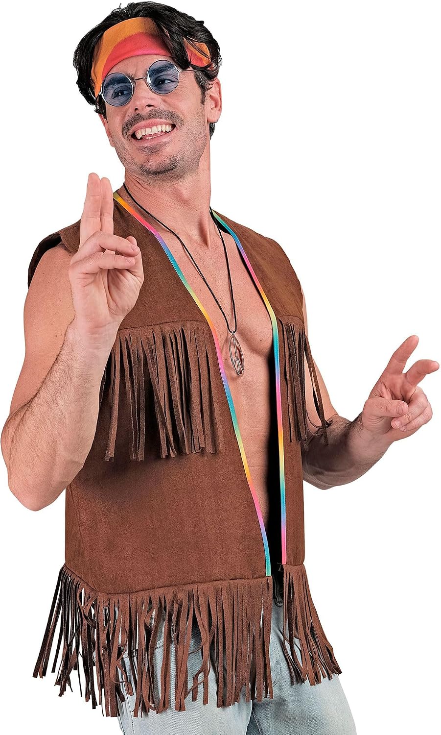 Thumbnail 2 de WIDMANN MILANO Party Fashion Hippie-Kostüm: ärmellose Fransenweste für Herren, braun (S/M)