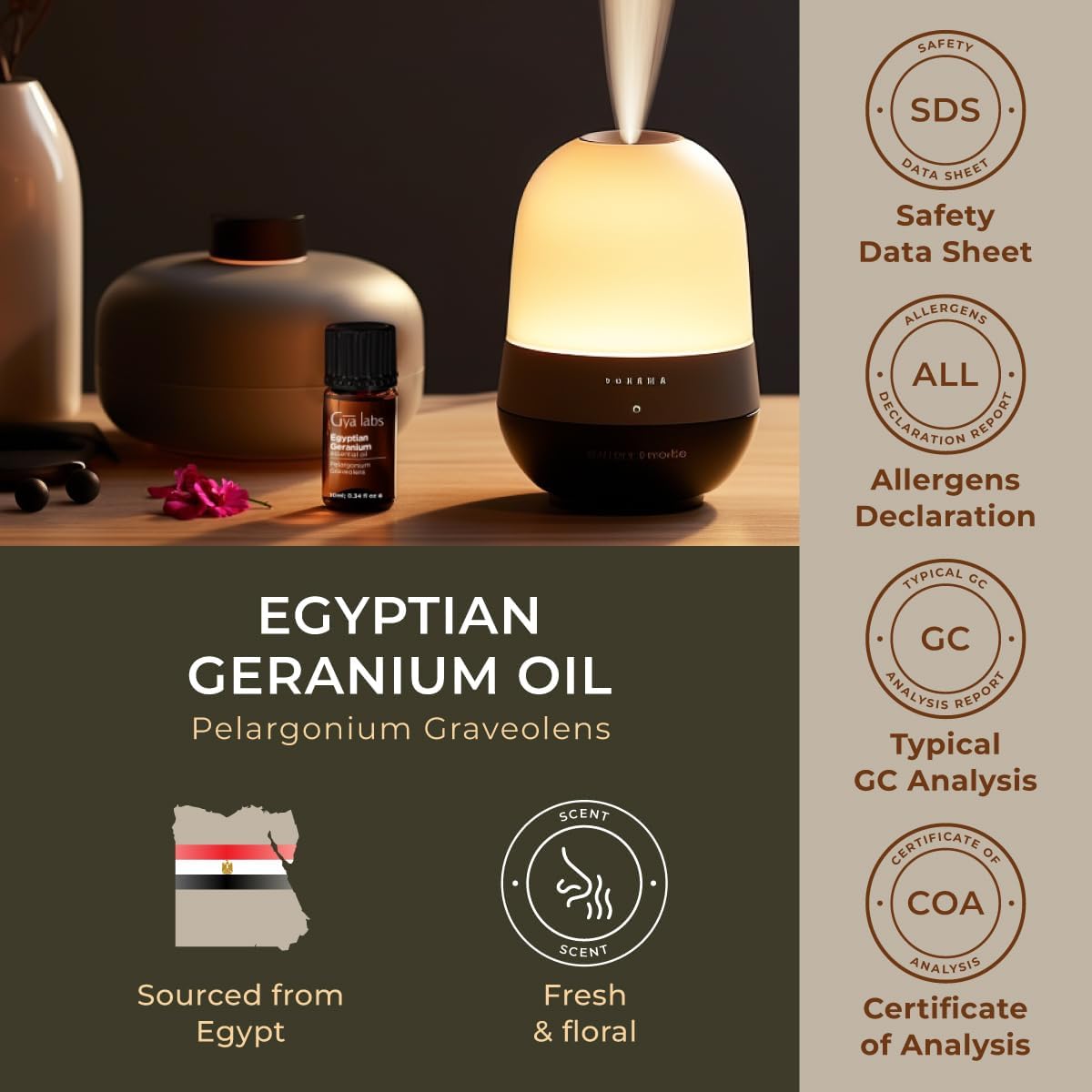 Detalle de Gya Labs Egyptian Geranium Essential Oil 10ml – 100% Natural for Diffuser, Skin & Hair Care
