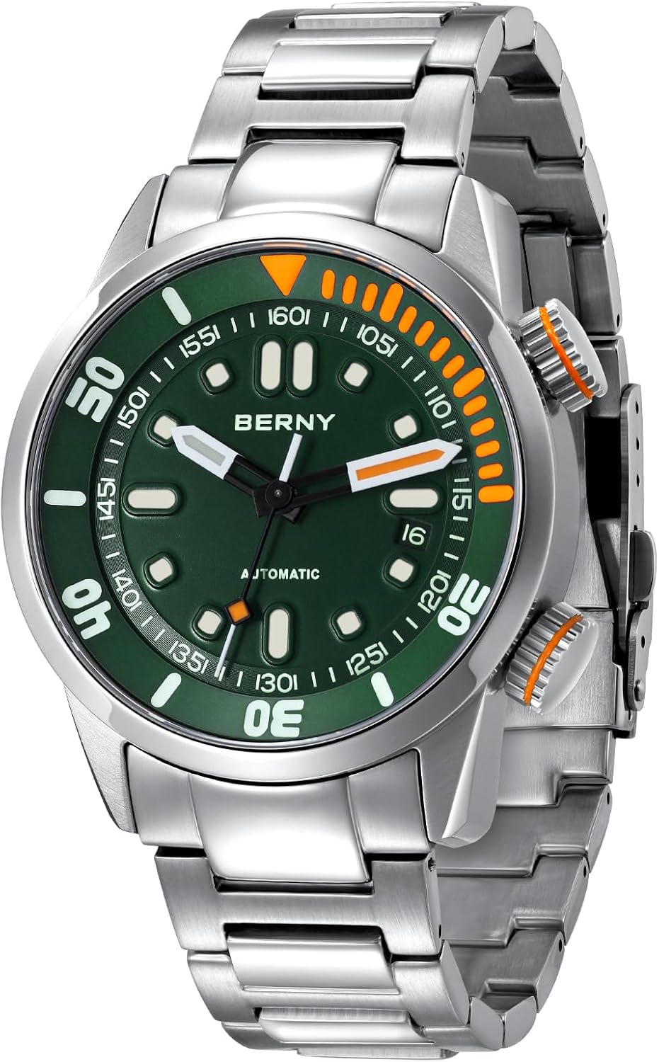 Detalle de BERNY Automatikuhr für Männer 200M Taucheruhr – Saphirglas, Edelstahlband, Leuchtkraft