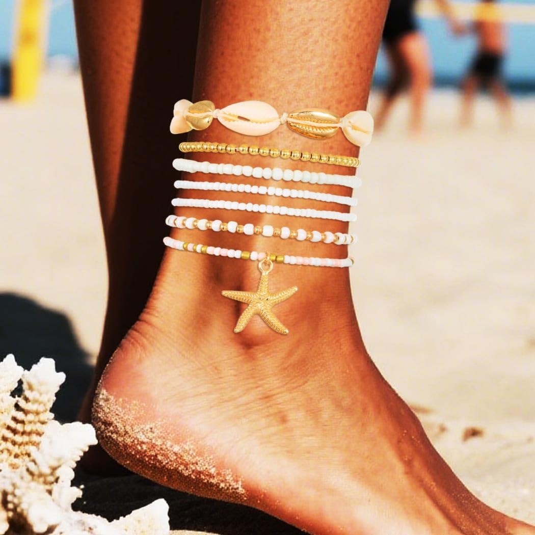 Thumbnail 3 de Fashband Boho-Fußkettchen mit Perlen – Seesternfarben, mehrlagig, Strand-Accessoire für Damen