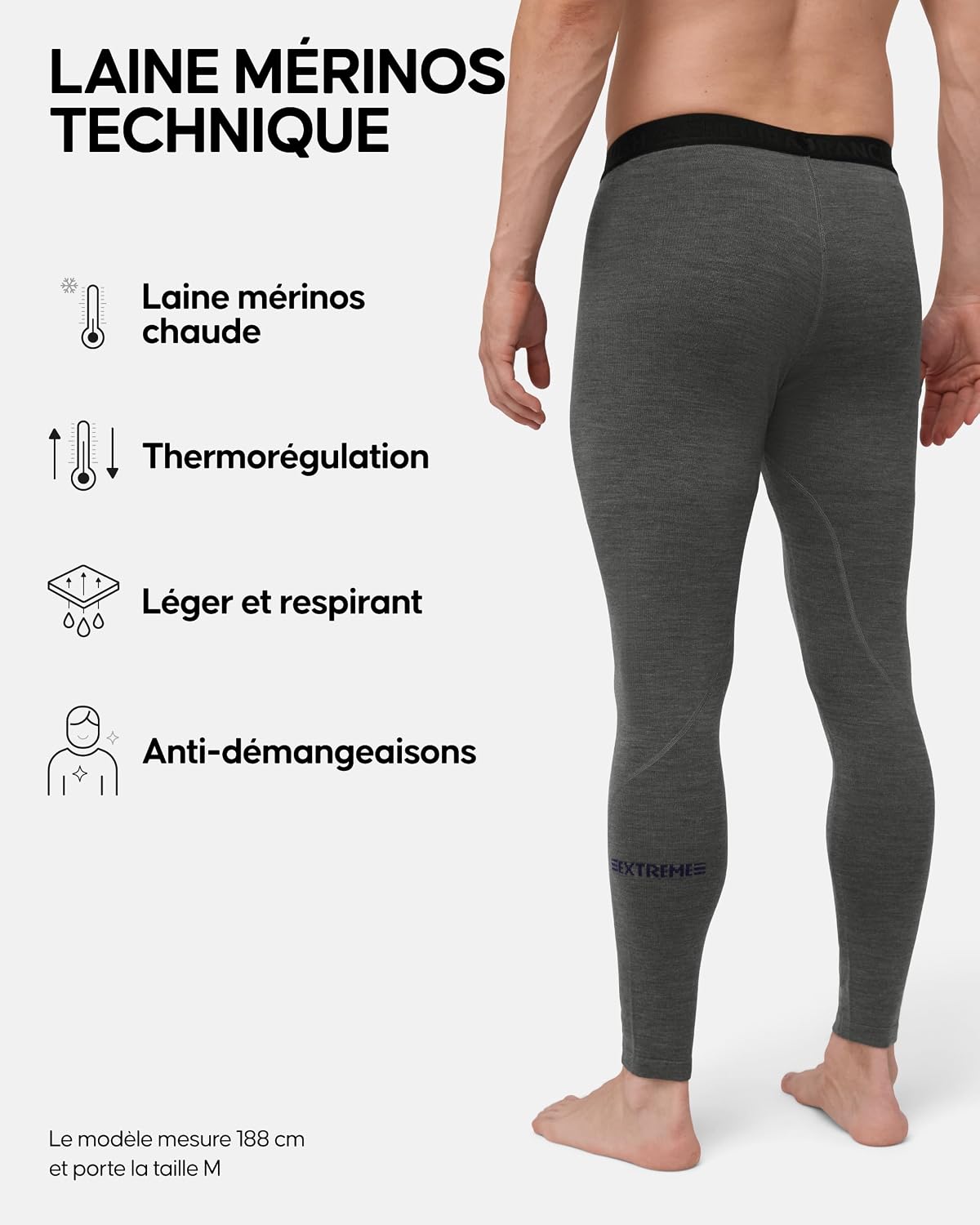 Detalle 2 de DANISH ENDURANCE Pantalon thermique homme mérinos sous-couche longue