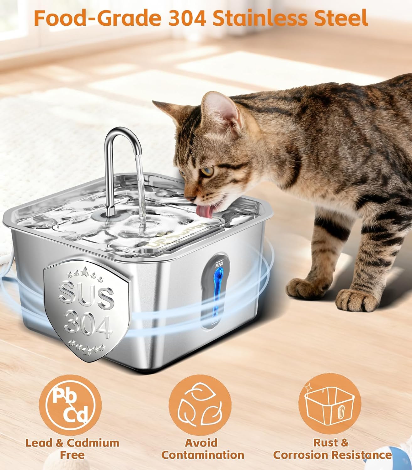 Thumbnail 2 de UPAWPIA 4L Stainless Steel Automatic Pet Water Fountain with 6 Filters (Ultra Quiet, 25 dB)