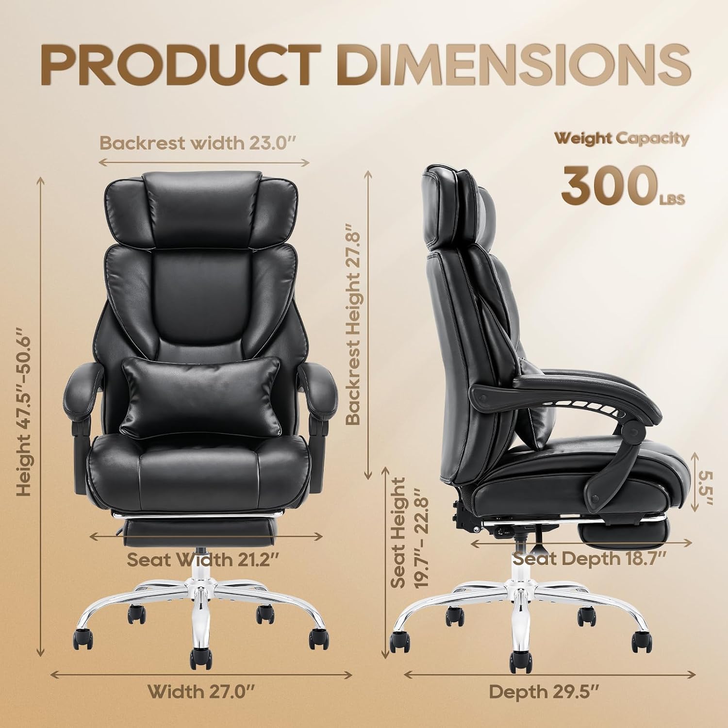 Detalle de COLAMY 6754 Office Chair with Retractable Footrest, Reclining Back and Bonded Leather