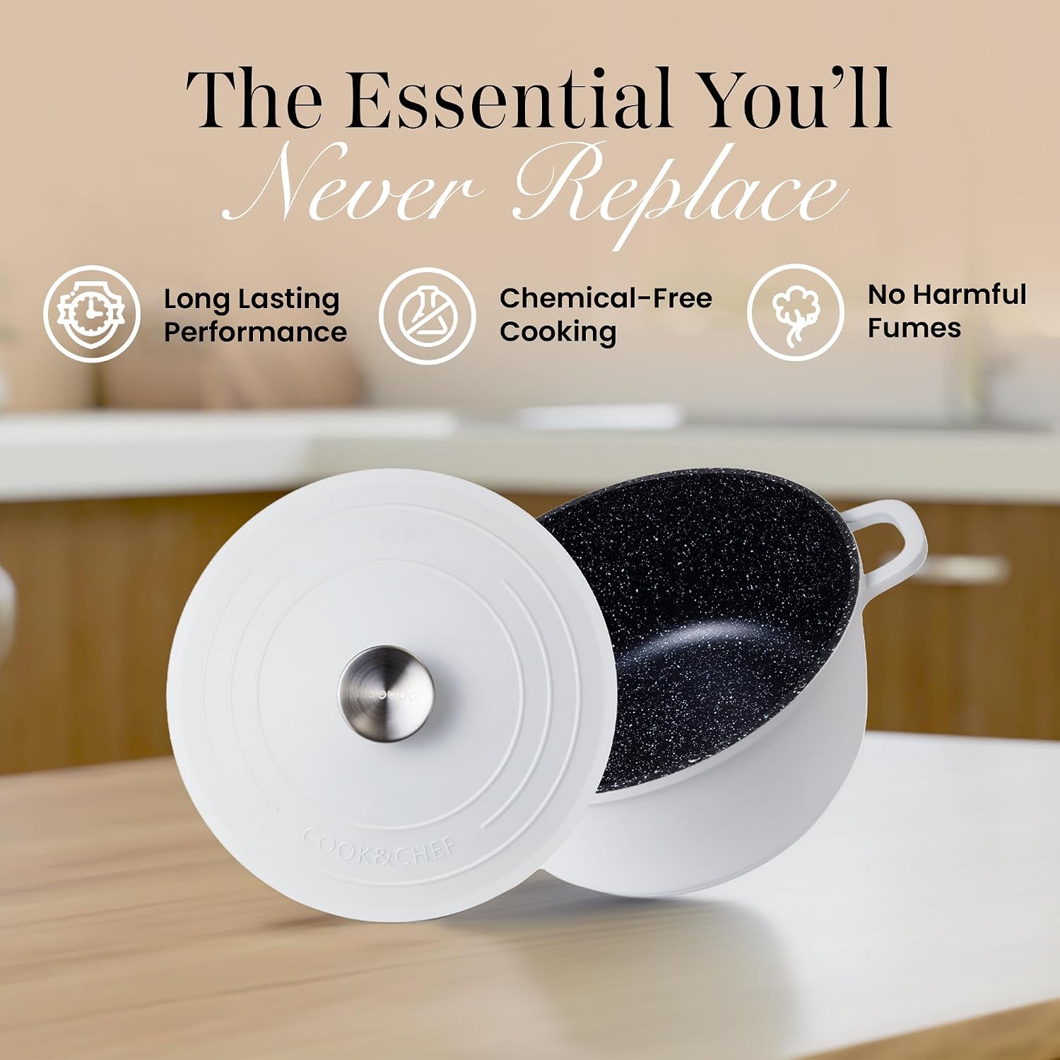 Thumbnail 6 de Nuovva 4L Cream Aluminium Casserole Dish with Lid – Non-Stick Deep Dutch Oven for Induction & Oven Use