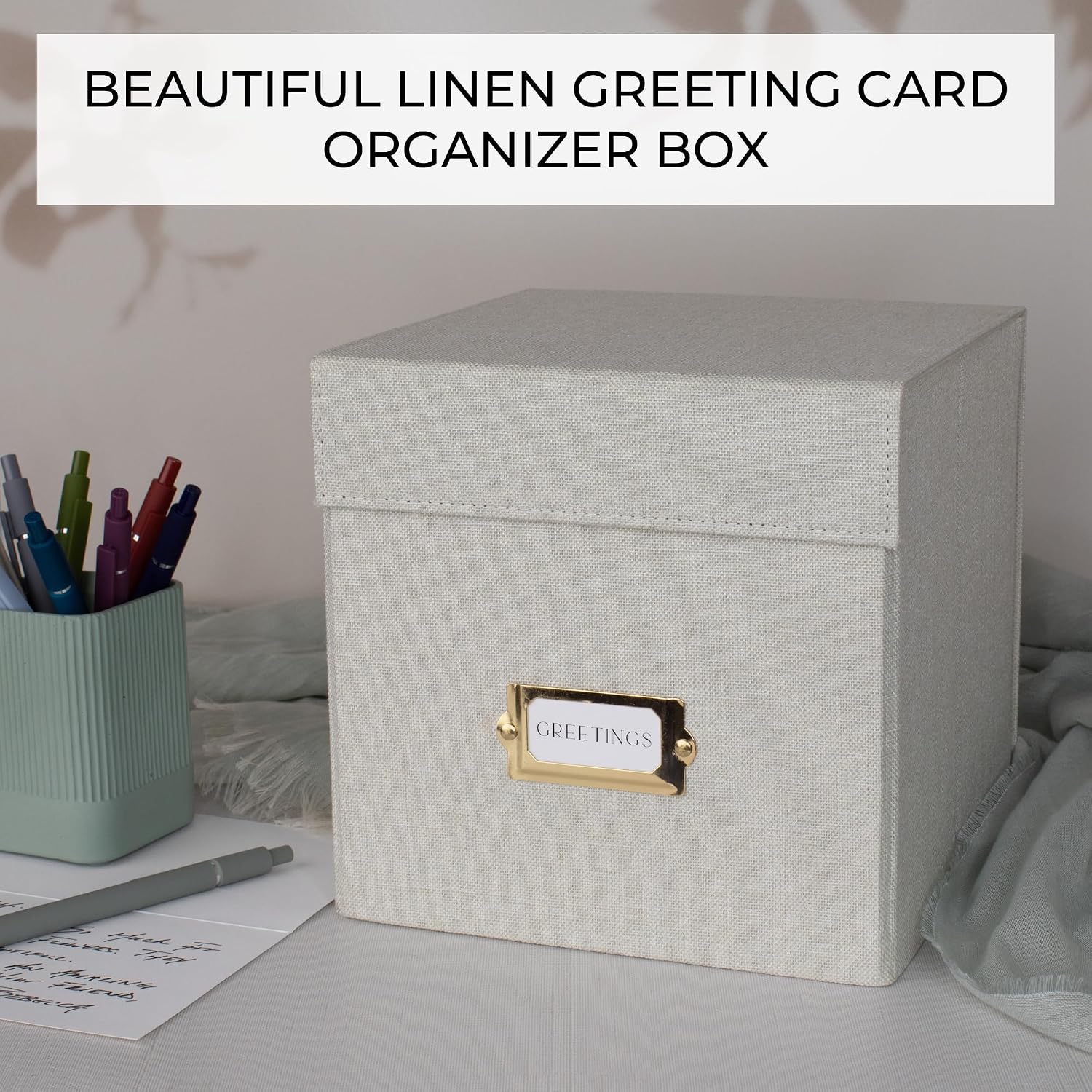 Detalle de ZICOTO zic-greetbox-ivory_24-058a Greeting Card Organizer, Ivory Linen
