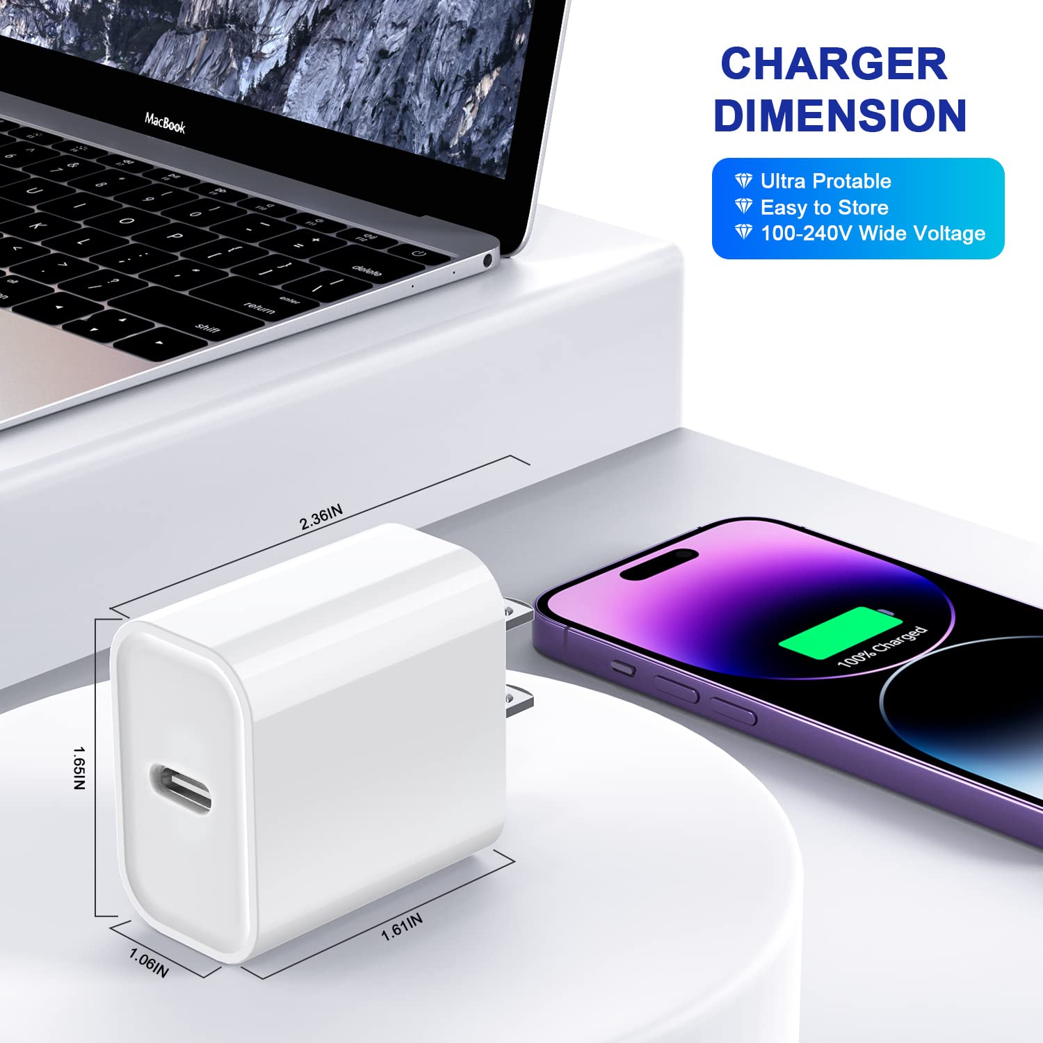 Thumbnail 4 de 3Pack 20W USB-C Charge Block (PD 3.0) for iPhone & iPad — Fast Wall Charger, Quick Fast Charging Plug