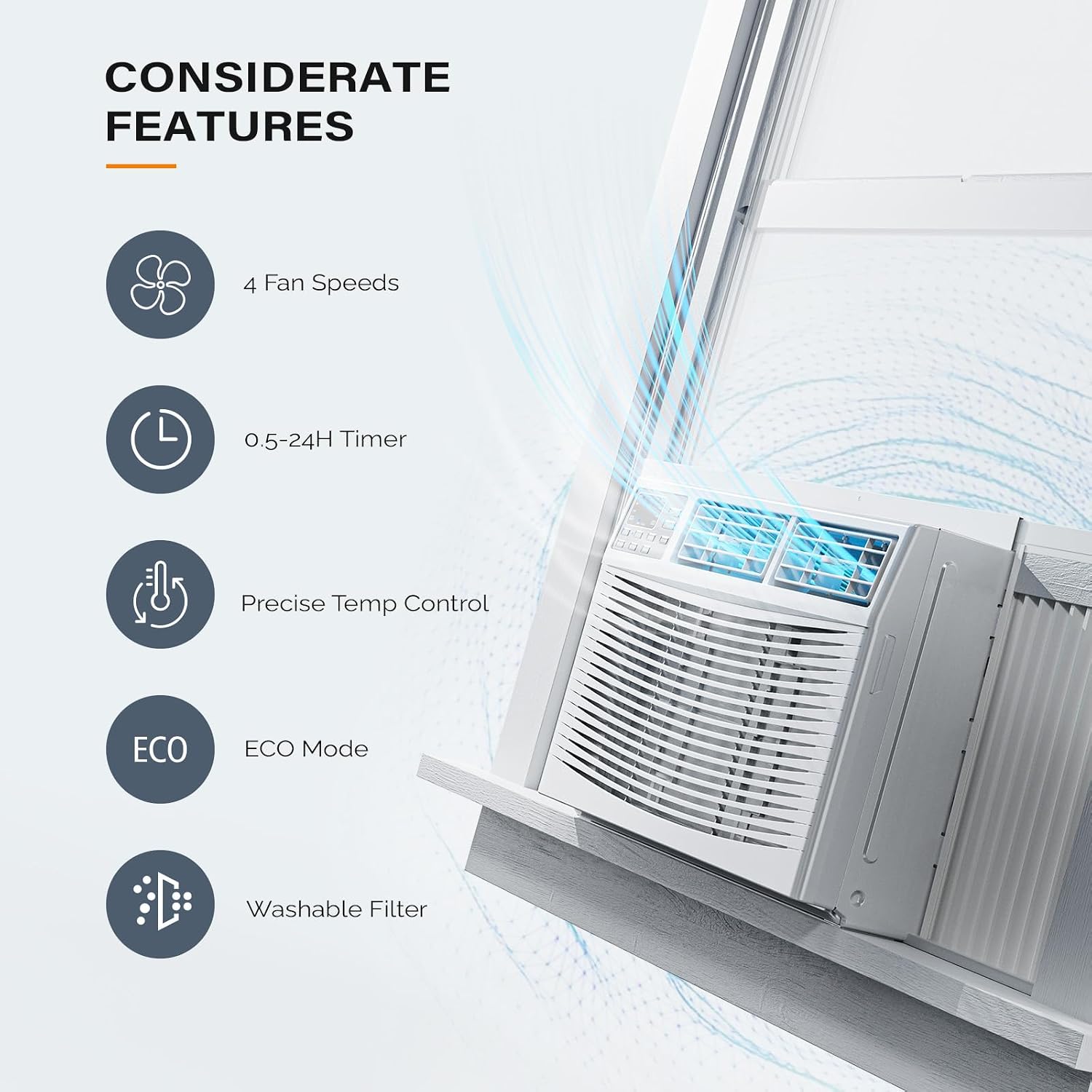 Detalle de ROVSUN Window AC & Heater-8K, 8,000 BTU, Wi-Fi and Voice Control