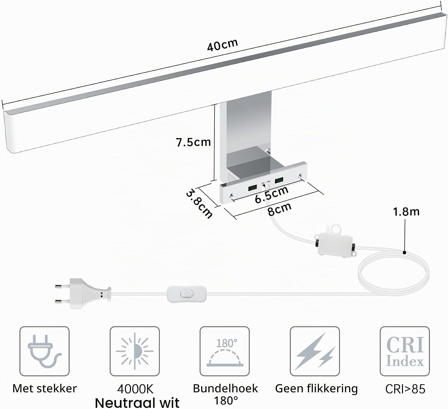 Thumbnail 1 de Azhien XGJ-018-400-10.0 LED-spiegellamp, 40 cm, 10 W, 4.000 K en IP44