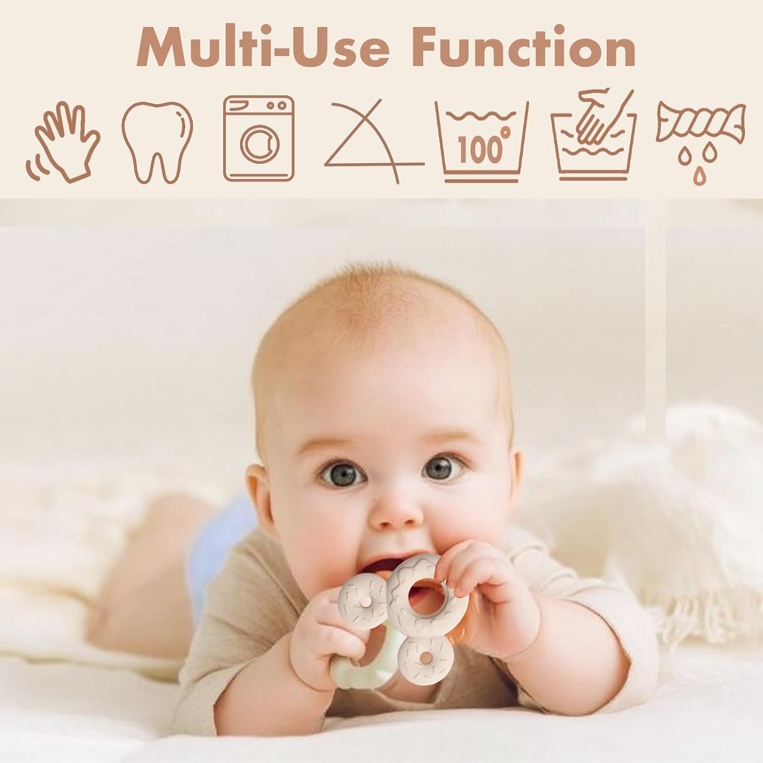 Detalle de COOROBIN Muslin Baby Bibs with Detachable Teether, 100% Cotton, Adjustable Snaps